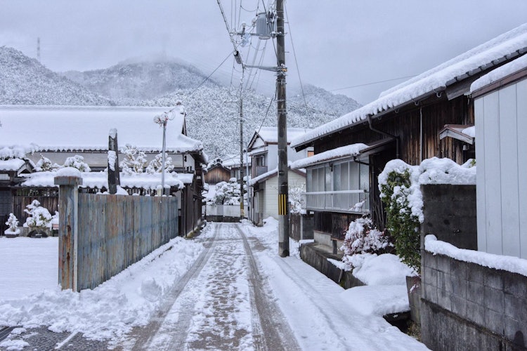 [이미지1]효고현 아사고시, 눈 덮인 도시 풍경.