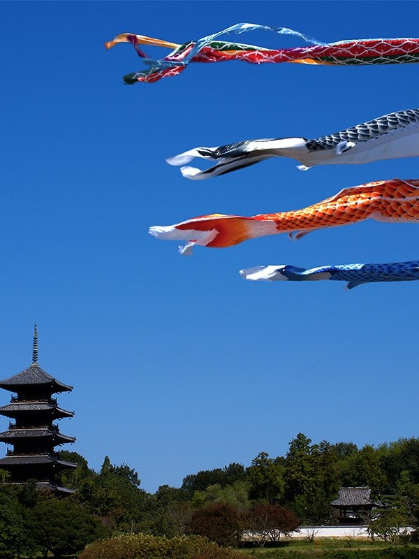 [相片1]冈山县宗子市的备中分寺。 您还可以享受在阳光明媚的五月天空中游泳的鲤鱼飘带与象征Kibiji的五重塔之间的合作。