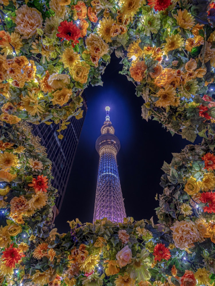 [Image1]Skytree🎄 visible from the star-shaped Xmas wreath.*