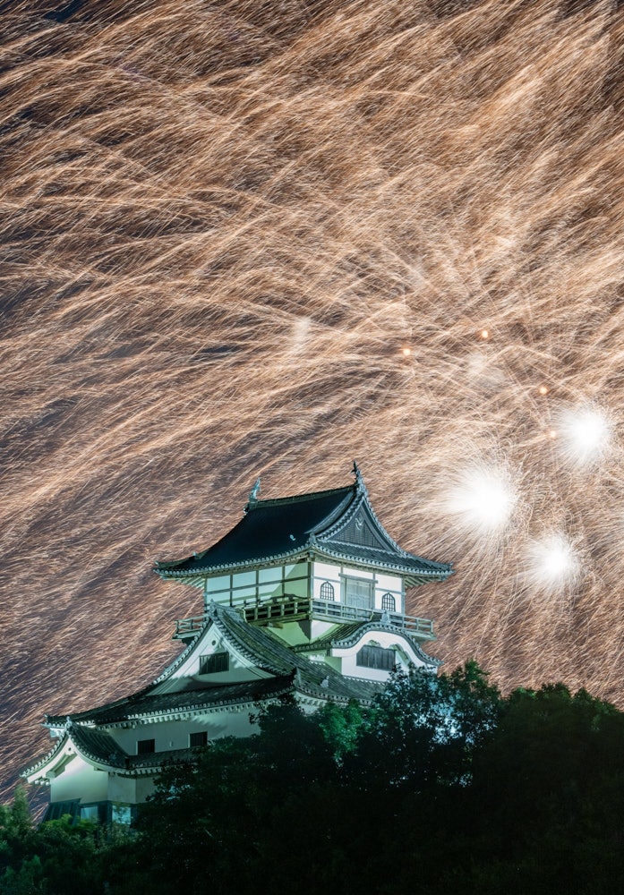[画像1]愛知県犬山市の日本ライン夏祭りロングラン花火の一枚。国宝犬山城のバックに映える花火は格別でした。毎年撮影に行っているので来年も楽しみです。