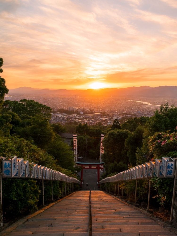 [이미지1]후쿠오카현 구루메시에 있는 코라 타이샤 신사100개 정도의 계단을 오르면 치쿠고 평야가 보입니다.