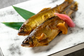 [Image2]Koshu Katsuragawa sweetfish stewed with honeydew and confit.The Katsura River starts at At the foot 