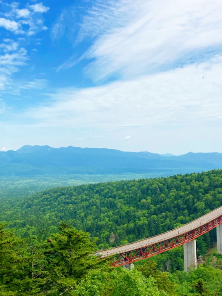[Image1]It is Mikuni Pass.The red bridge shines in the greenery!The mountains and sky behind you also create