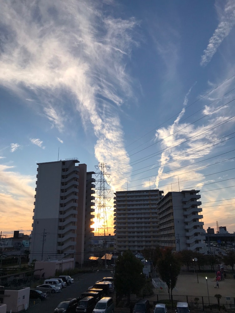 [相片1]当我从工艺公园回来的路上抬头看天空时，出现了让人联想到凤凰鸟的云彩，在夕阳的照耀下凝结尾迹，我以为这是我迟到一点就不会遇到的场景，这只是时机。