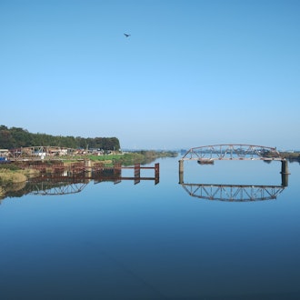 [Image1]The former Fuseda Bridge that hung over the Kuzuryu River in Fuseda Town, Fukui City, Fukui Prefectu