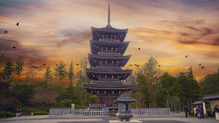[相片1]宫城仙台西宝寺五重塔这个地方以婚介闻名，被当地人亲切地称为“定义先生”矗立在黄昏背景下的五重塔，站在那里就变成了一幅画