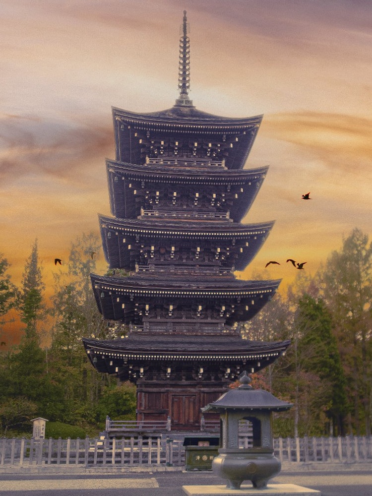 [相片1]宫城仙台西宝寺五重塔这个地方以婚介闻名，被当地人亲切地称为“定义先生”矗立在黄昏背景下的五重塔，站在那里就变成了一幅画