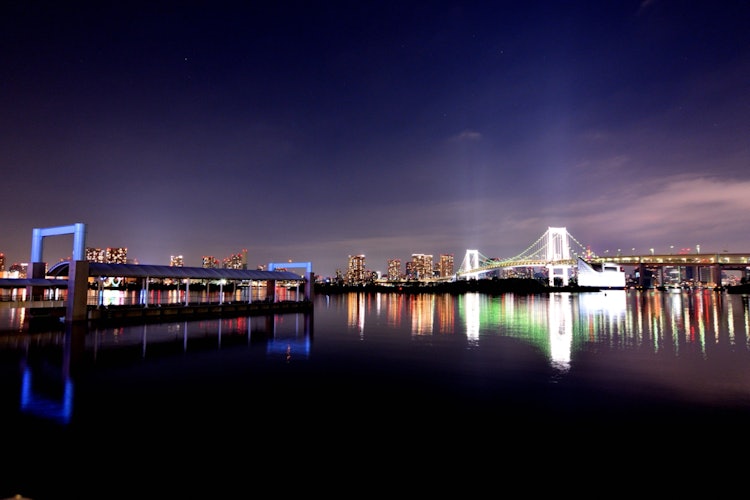 [画像1]📍東京都/お台場海浜公園レインボーブリッジの夜景です✨