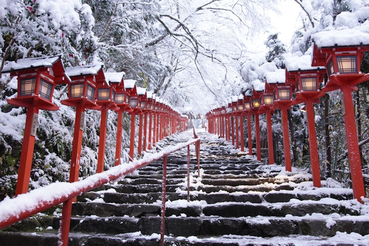 [Image1]This is a photo of Kifune Shrine taken early in the morning on a snowy day.It was a little difficult