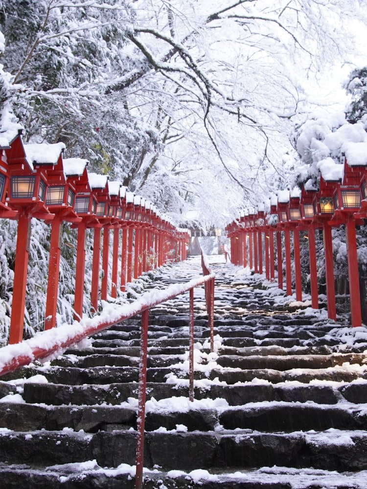 [画像1]雪の日早朝に撮影した貴船神社の写真です。徒歩で30分ほど雪道を歩くため、たどり着くのが少し大変でした。雪の日の夜はライトアップもしているらしいので、機会があればもう一度訪れてみたいです。