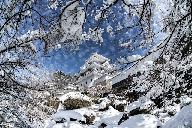 [Image1]司馬遼太郎が「日本で最も美しい山城」と称した郡上八幡城どの季節も素晴らしいのですが個人的には冬の雪に染まるこの時期が白い城と重なり素晴らしいと思う