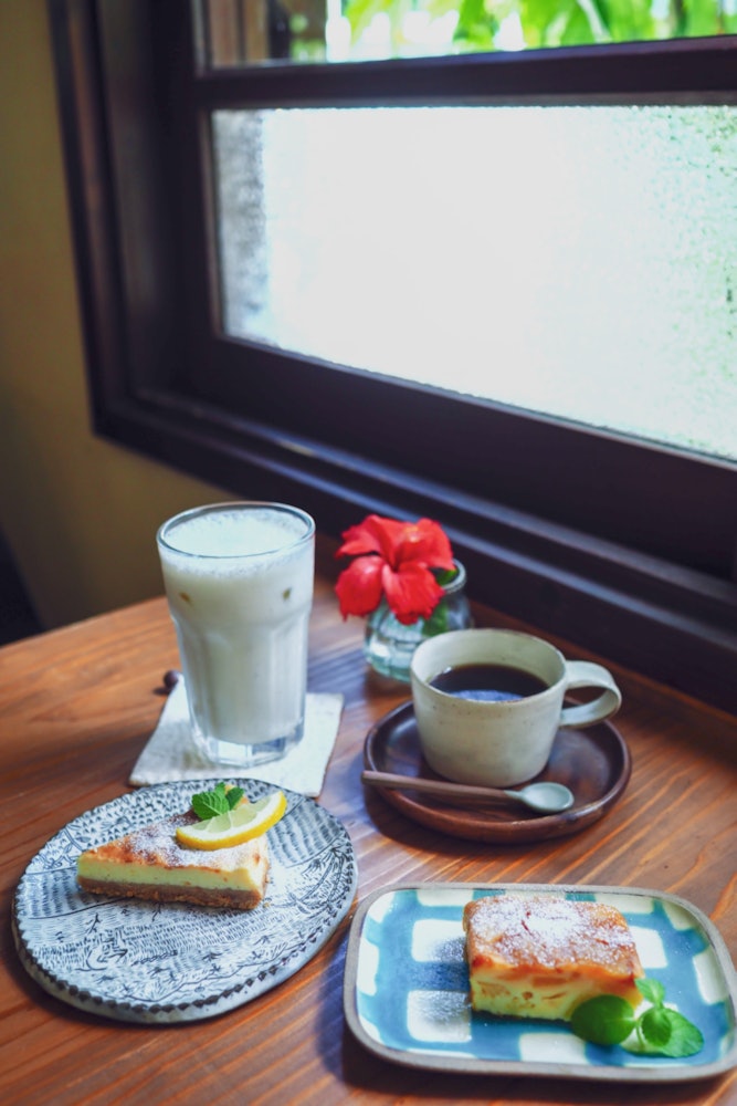 [이미지1]이시가키 섬 카페 북극곰𝙲𝚘𝚏𝚏𝚎𝚎 𝚃𝚒𝚖𝚎ꔛ‬♡˒˒*세련되고 조용한 카페.케이크도 맛있습니다.  구운 치즈 케이크 파인애플 케이크