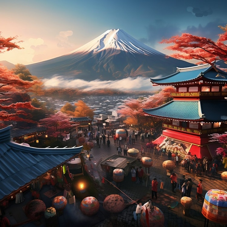 [相片1]美麗的富士山。這座山不斷變化的外觀和日落時的壯麗景色。