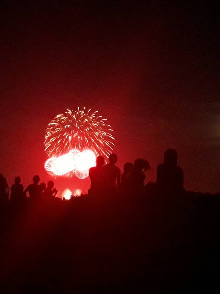 [이미지1]지역 불꽃 놀이 축제에서 여름을 대표하는 그림입니다!불꽃 놀이 사진을 찍을 때 그날 보름달이었습니다!