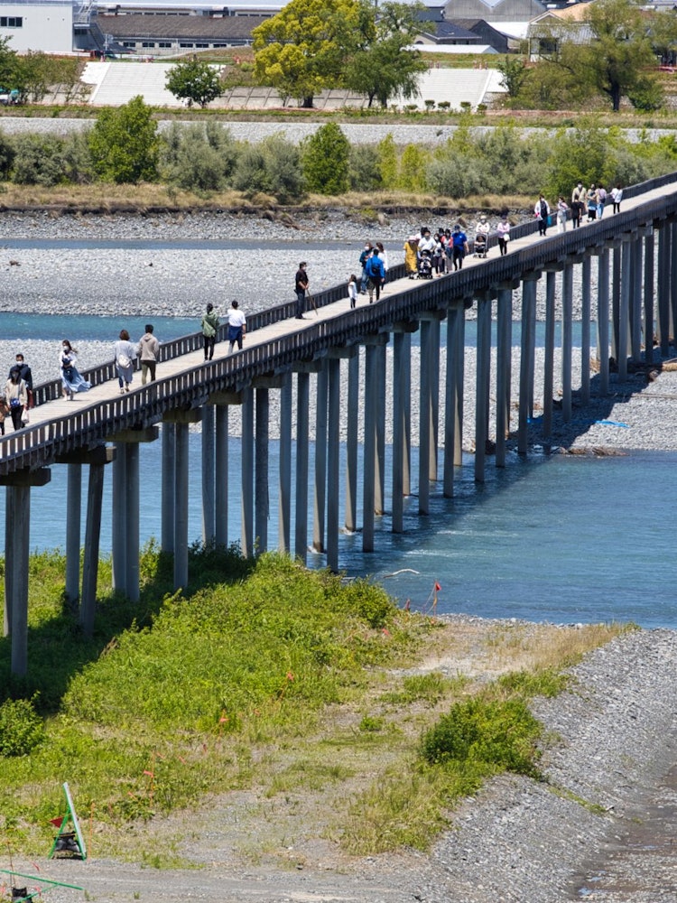 [相片1]堀井桥是世界上最长的木制人行天桥。它是静冈县岛田市大井河上的一座木桥。堀井桥是一座建于1879年（明治12年）的农业桥，用于清除牧之原高原。 在大桥建成之前，你必须乘小船过大井河。来回走动很危险。它仍