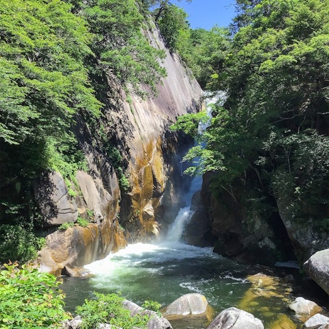 [Image1]Hello, in Shosenkyo Gorge, which is the Minamoto 👋 fresh greenery in June, Mr./Ms.'s guests enjoy th