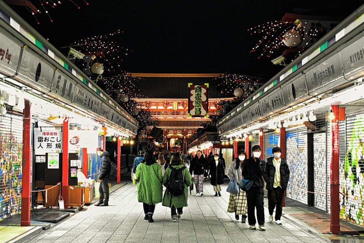 [画像1]浅草寺の中見世通り。通りは大晦日のためによく装飾されています。
