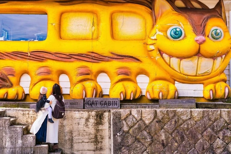 [相片1]六甲山神户市风之教堂前有影响力的猫巴士艺术这件作品位于公路沿线，无论六甲Meettour如何，都可以随时😀看到。