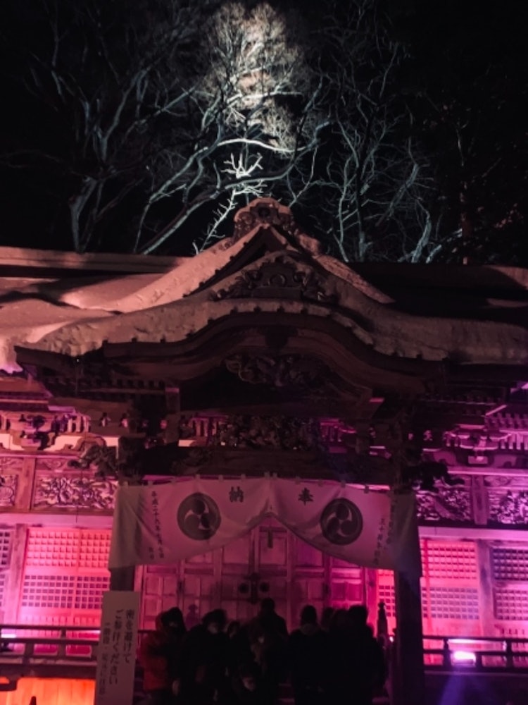 [画像1]「十和田湖 光の冬物語」十和田神社 本殿キレイに光っていました！