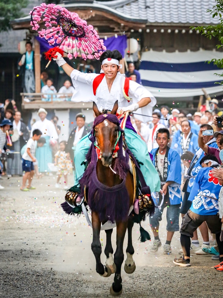 [相片1]在岐阜县本州市举行的“马节”这是每年8月1日和2日举行的长谷神社的年度节日。 据说自神社建成以来就一直举行。 被指定为岐阜县重要无形民俗文化财产。孩子们跳舞，花车被拖走。 在节日结束时，穿着层层羽织袴