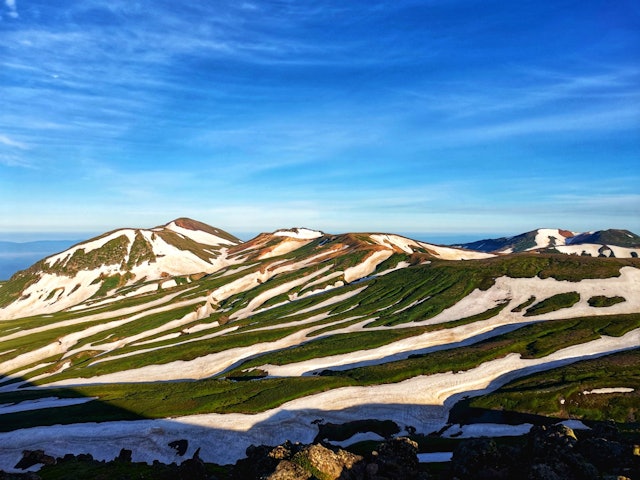 [画像1]初夏の白雲岳。一時期しか見れない残雪の山肌。通称｢ゼブラ｣とても美しい。