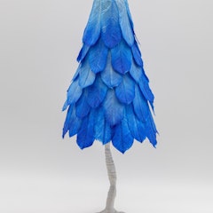 [相片2]『蓝鸟』希望蓝鸟能带来幸福。和纸精心完成的和纸，纸浆艺术刀片灯被制作出来。支架设计成鸟脚趾的形象。它专为间接照明而设计，用电池照亮 LED，晚上在房间里照明时非常漂亮。透过和纸的光线将空间笼罩在柔和的