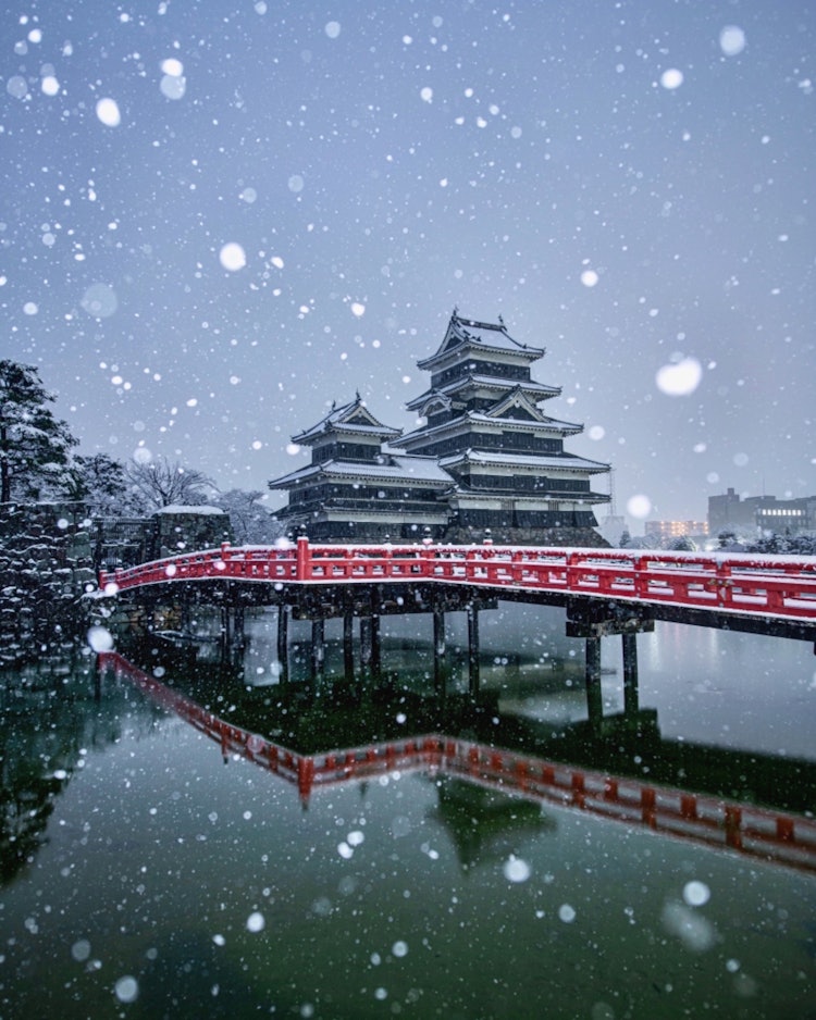 [相片1]雪中的松本城松本， 長野