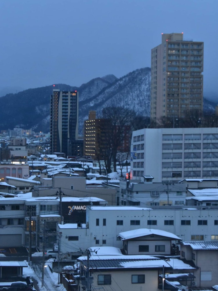 [Image1]The snowy view of Yamagata city. Looks awesome. The photo was taken from Hotel crown hill Yamagata w