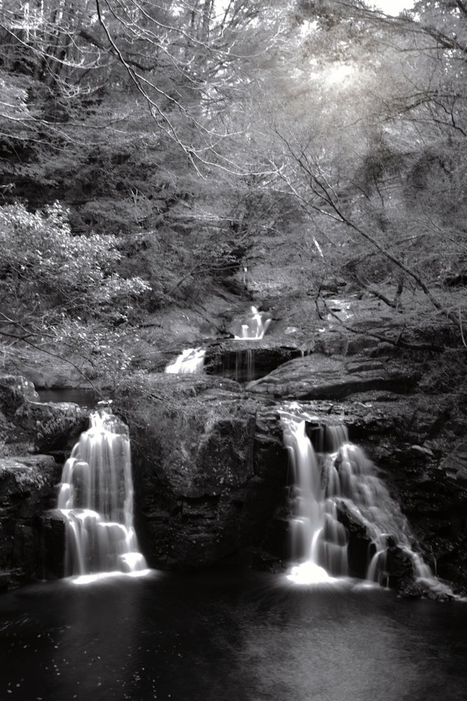 [画像1]三重県 赤目四十八滝にある赤目五瀑[荷担滝]４月で滝の水量があまりないにも関わらず、目を 心を 奪われ日本の美を感じた。
