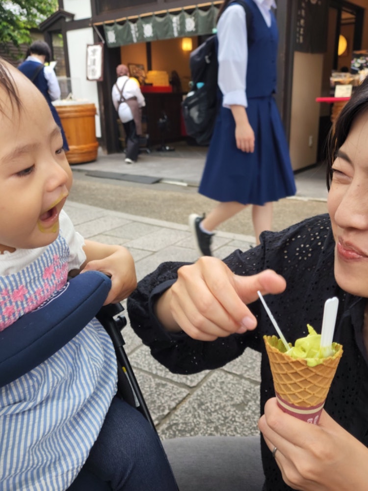 [Image1]First soft-serve ice cream at the age of oneHe seemed to like the matcha flavor and was reminded man