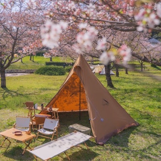[画像1]秘密の場所で桜キャンプ🌸サーカスtc×桜は相性抜群🌿⛺️日本でアウトドアといえば桜ですよね☺️また来年も行きたいな〜✨