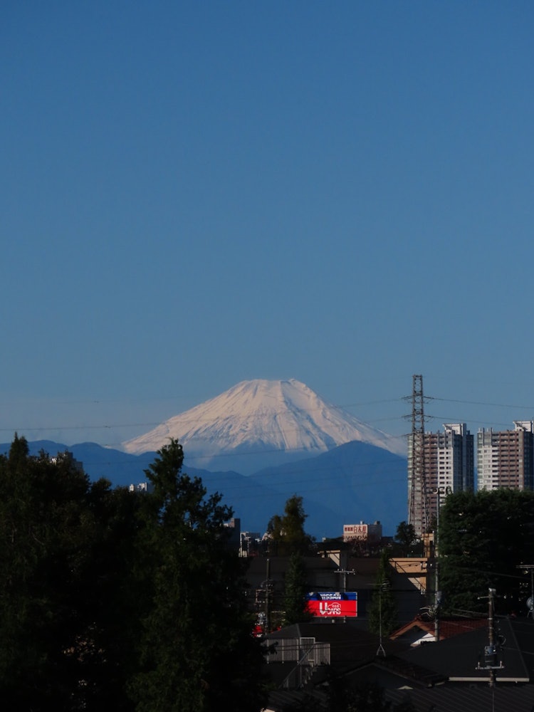 [画像1]学校の屋上から見た雪化粧の富士山の写真です。 (sudarat)
