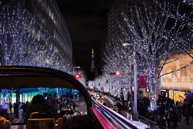 [이미지1]게야키자카의 겨울 일루미네이션은 도쿄에서 가장 인기 있는 일루미네이션 중 하나입니다. 버스를 타고 이 아름다운 겨울 일루미네이션을 즐겼습니다. 버스에서도 도쿄 타워의 아름다운 경치