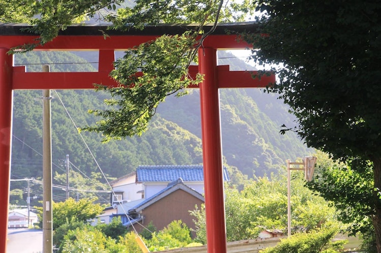 [相片1]静冈县乌库苏神社当我转身时，鸟居的另一边有一个景色，似乎代表了一个非常美丽的乡村夏天。