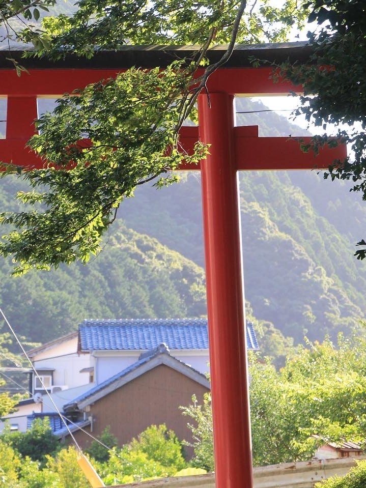 [相片1]靜岡縣烏庫蘇神社當我轉身時，鳥居的另一邊有一個景色，似乎代表了一個非常美麗的鄉村夏天。